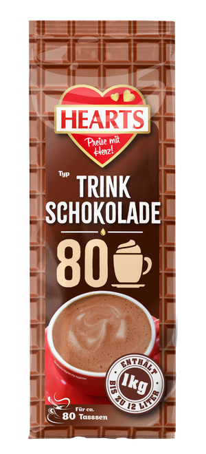 HEARTS Trinkschokolade 1k g Beutel, 80 Tassen