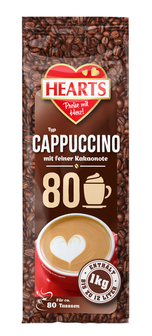 HEARTS Cappuccino mit feiner Kakaonote 1k g Beutel, 80 Tassen